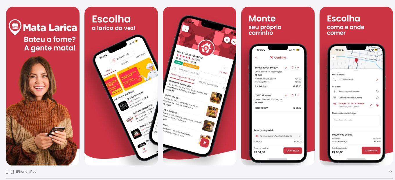 Telas do aplicativo Mata Larica
